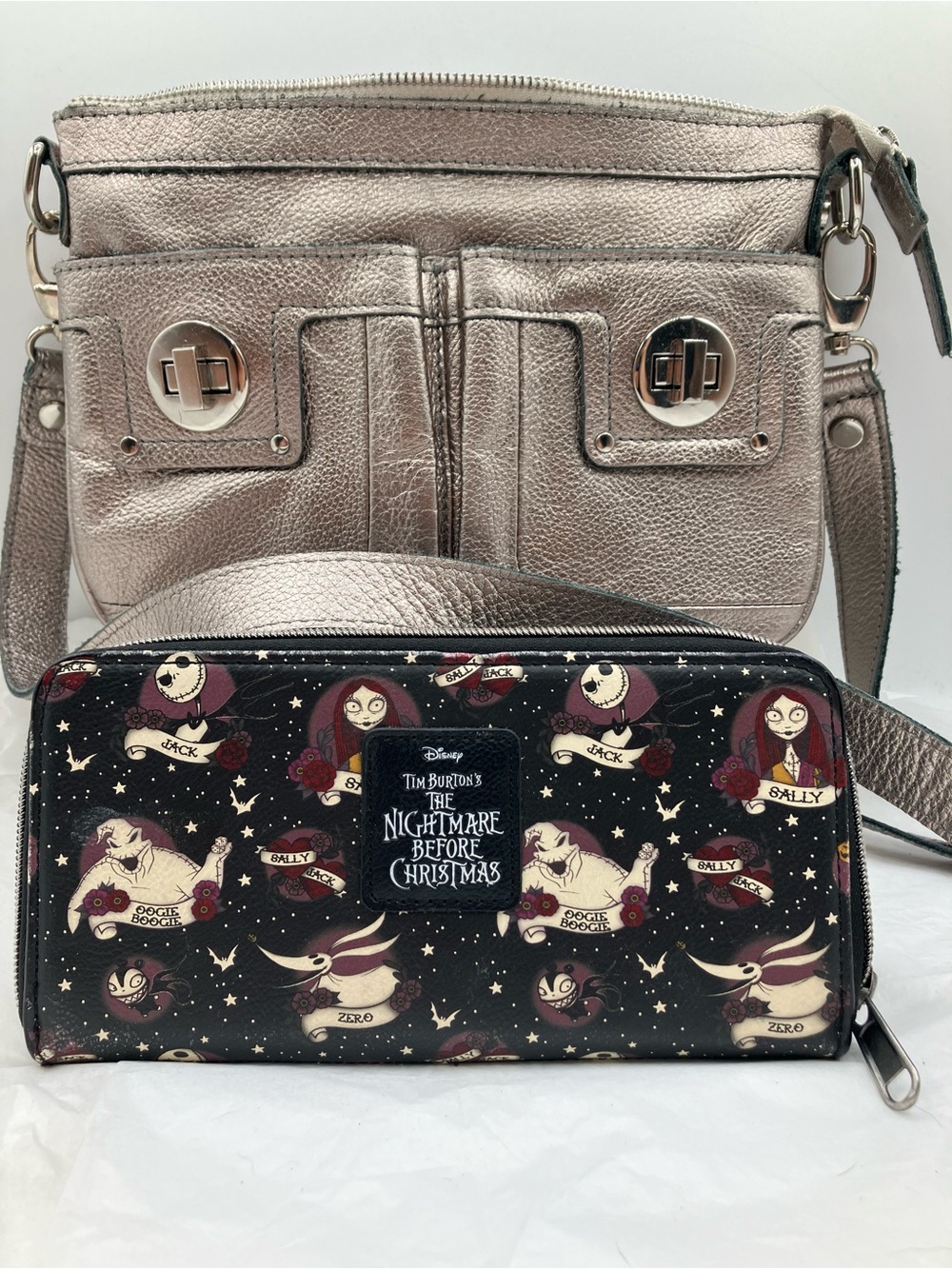 Bundle 2 piece crossbody leather silver  + wallet Disney mR jack
